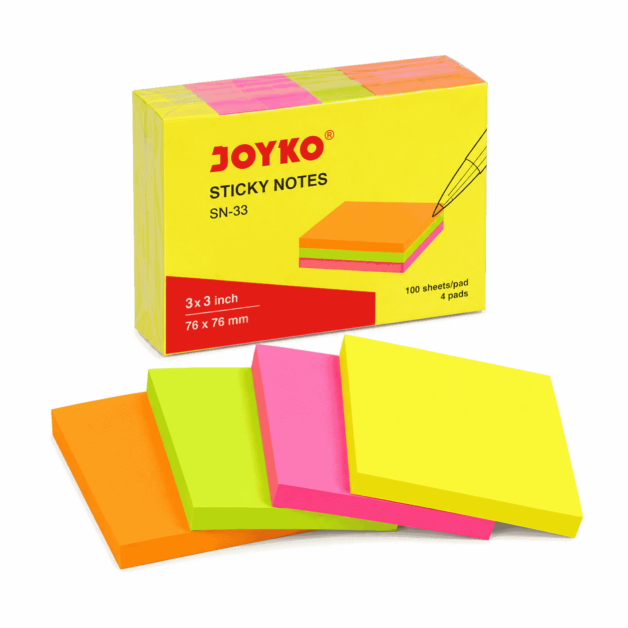 Sticky Notes Joyko 3 x 3 Inch (Post-it Warna Neon)